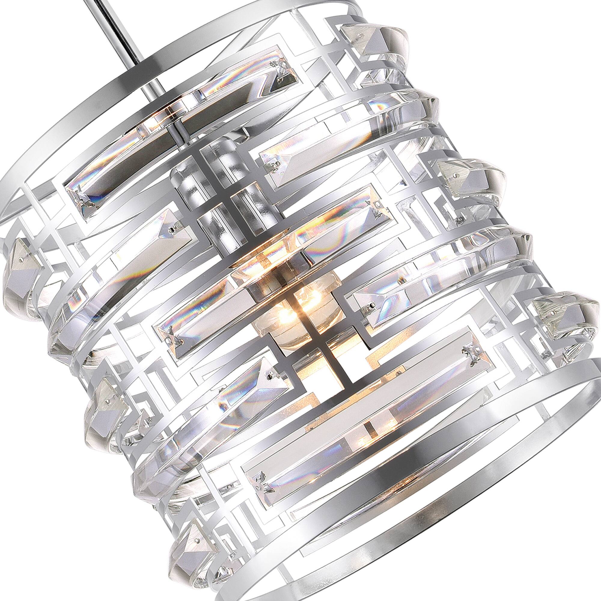 Left. CWI Lighting - Petia 1 Light Drum Shade Mini Chandelier With Chrome Finish - Chrome.