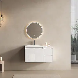Loheer - 36 inch bathroom vanity with sink, floating bathroom vanity with side cabinet, plywood - Glossy White