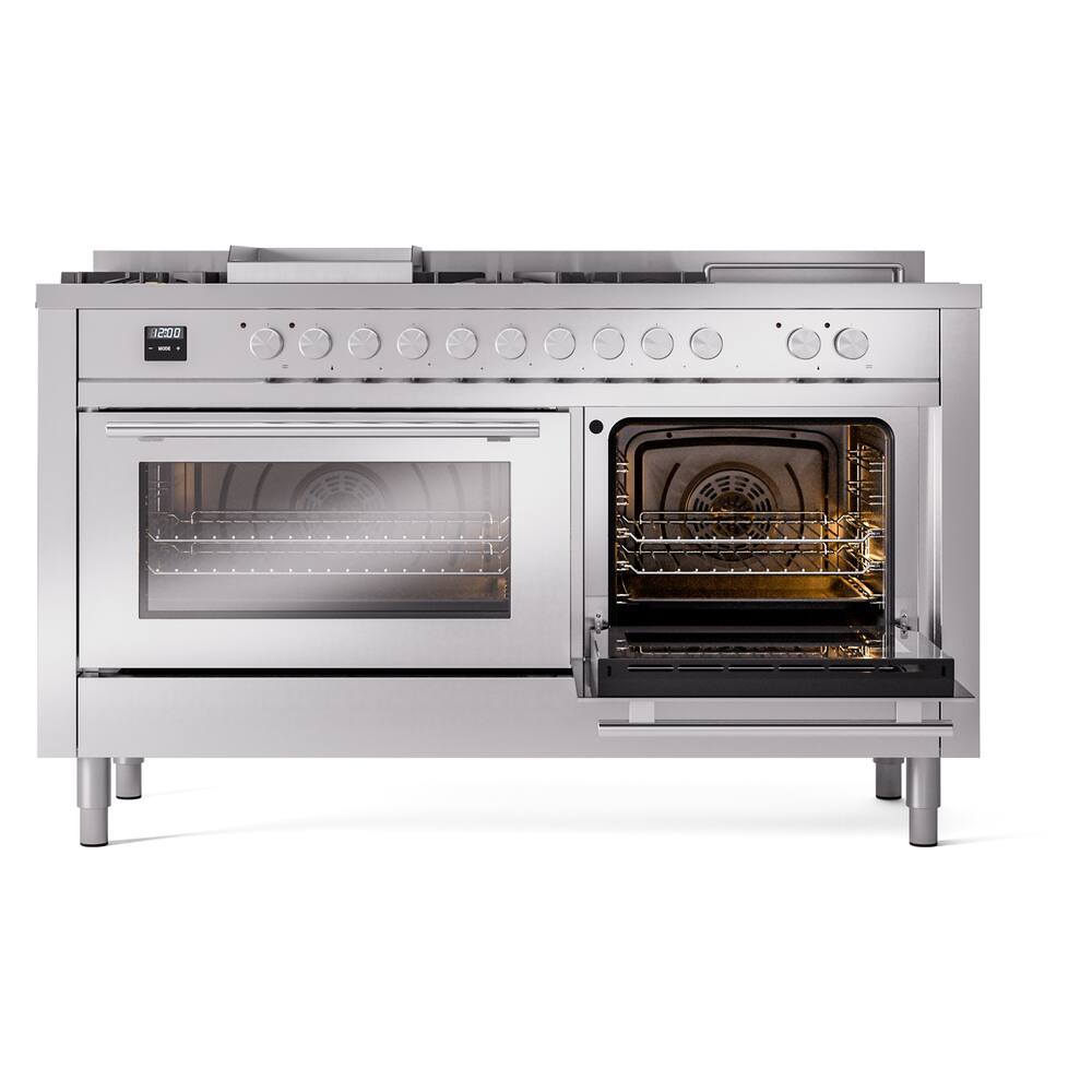Alt View 3. ILVE - ILVE Professional Plus II Series 60 in. Dual Fuel Range with 7 Sealed Burners + Griddle (Natural Gas, Satin Trim) - White.