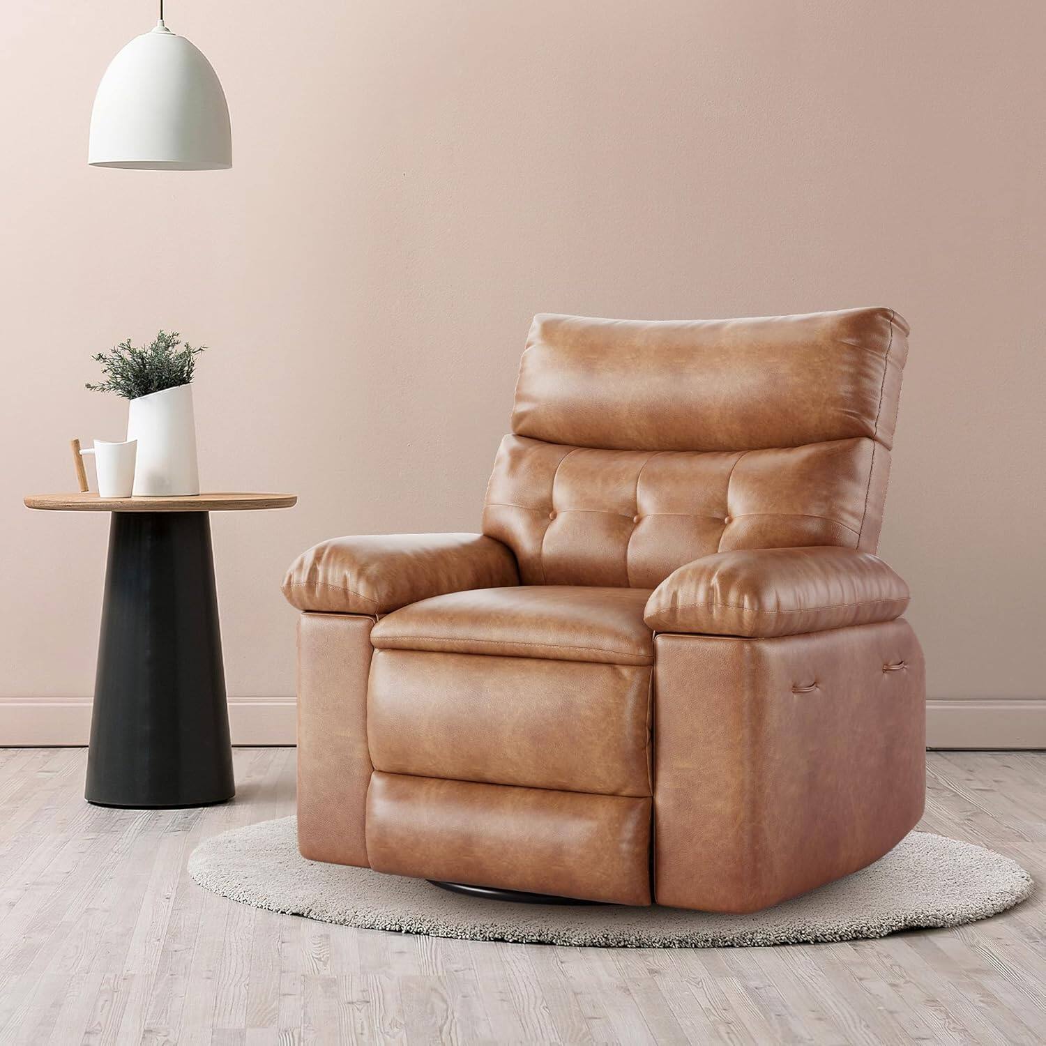 Back. Acekool - Power Recliner Chair with Massage and Heat,Leather Fabric Reclining Sofa Chair for Living Room, Bedroom, Nursery - Brown.