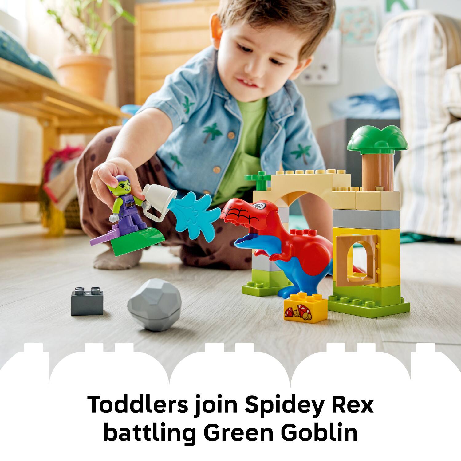 Toddlers join Spidey Rex battling Green Goblin