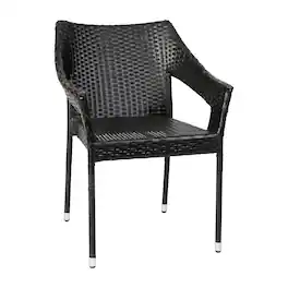 Flash Furniture - Ethan Commercial Grade Stacking Patio Chair, All Weather PE Rattan Wicker Patio Dining Chair - Black