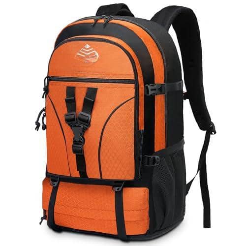 Live At Space - Hiking Backpack 30L/40L/50L Expandable for Men and Women Travel Flight Approved - 40l+10l Orange-40L+10L expandable