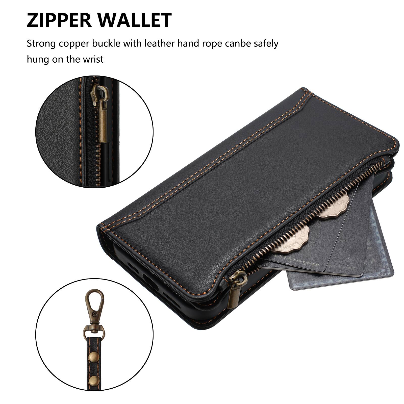 ZIPPER WALLET

Strong copper buckle with leather hand rope can be safely hung on the wrist