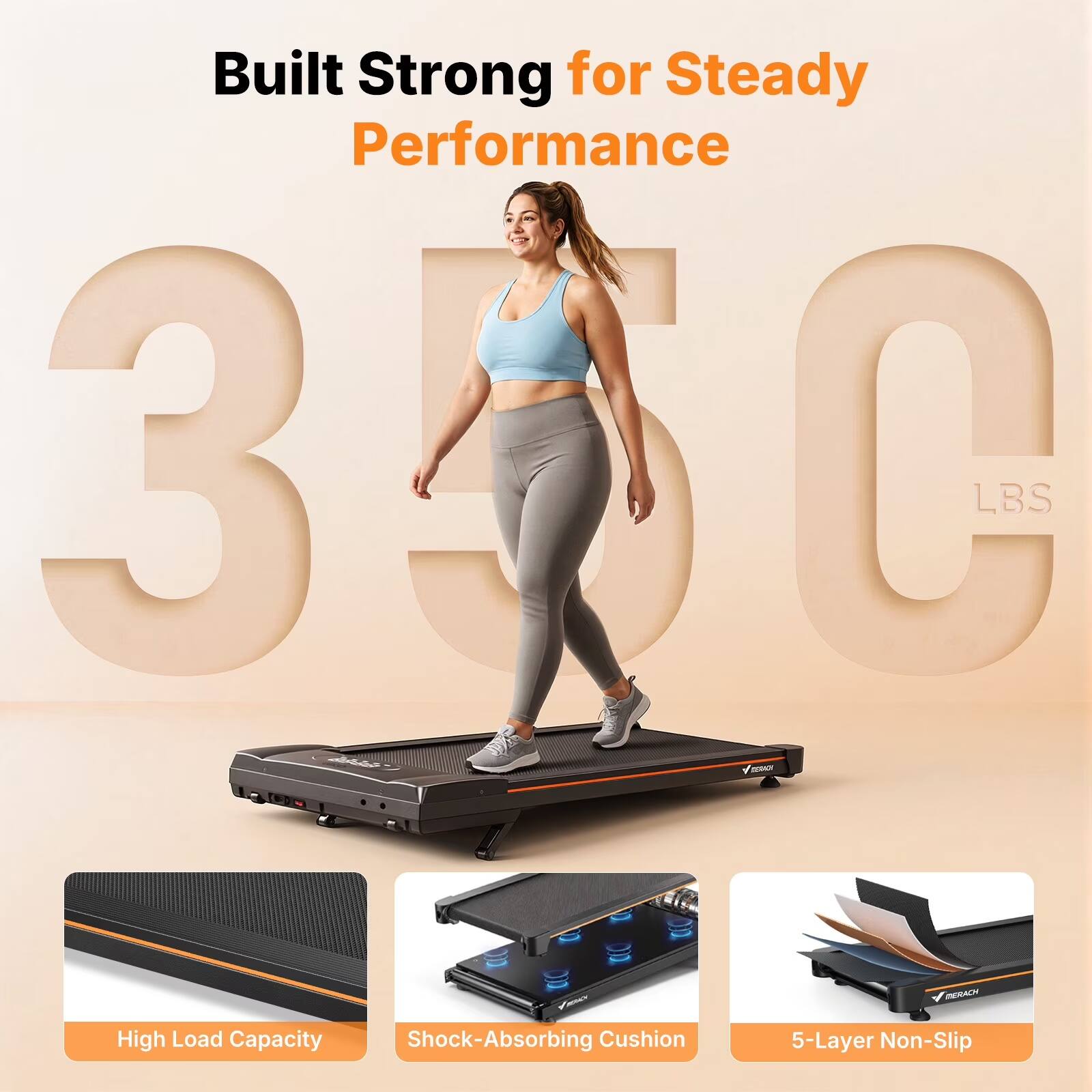 Built Strong for Steady Performance  
350 LBS  
High Load Capacity  
Shock-Absorbing Cushion  
5-Layer Non-Slip