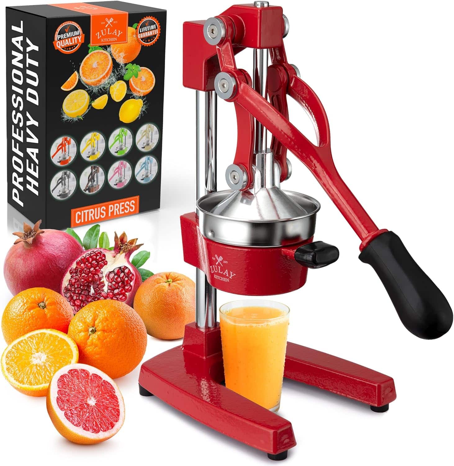 Zulay Kitchen - Professional Citrus Juicer - Heavy Duty Manual Orange Juicer and Lime Squeezer Press Stand - Deep Red