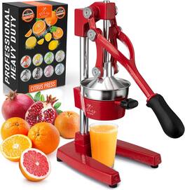 Zulay Kitchen - Professional Citrus Juicer - Heavy Duty Manual Orange Juicer and Lime Squeezer Press Stand - Deep Red