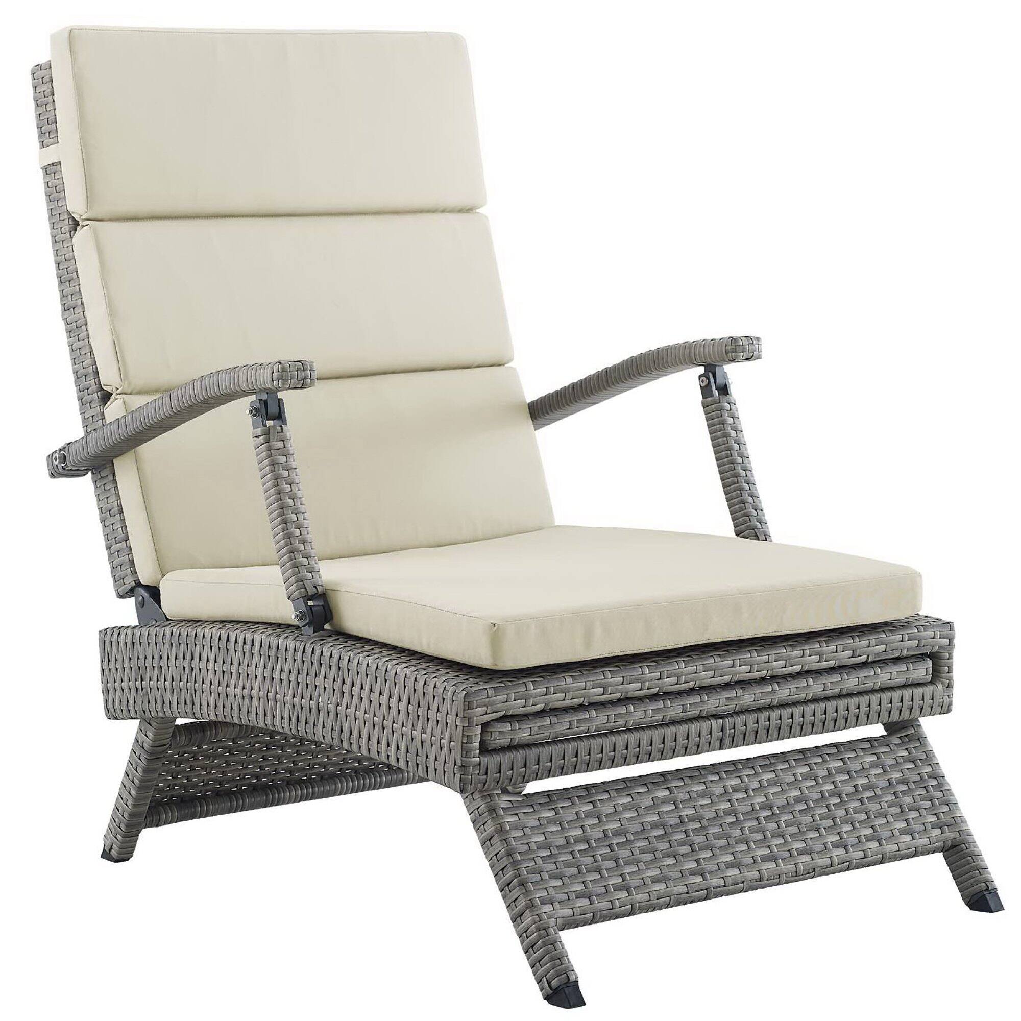 Alt View 3. Modway - Envisage Chaise Outdoor Patio Wicker Rattan Lounge Chair by Modway - Light Gray Beige.