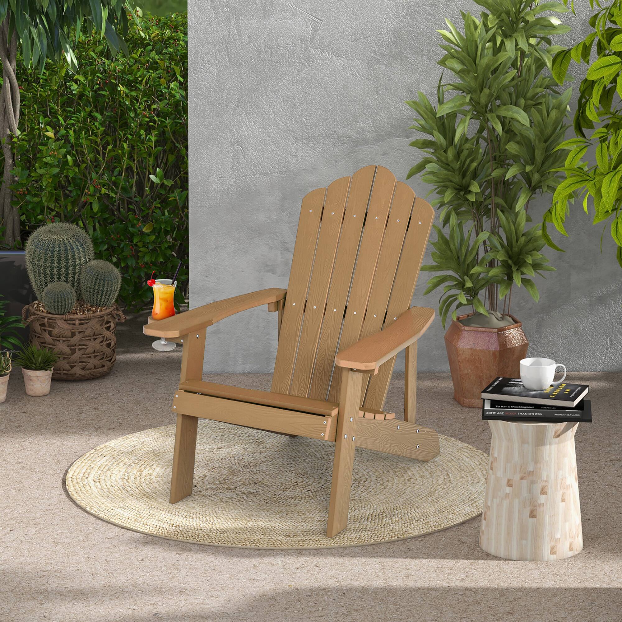 Alt View 1. Costway - Costway Patio HIPS Adirondack Chair with Cup Holder Weather Resistant Outdoor 380 LBS - Teak.