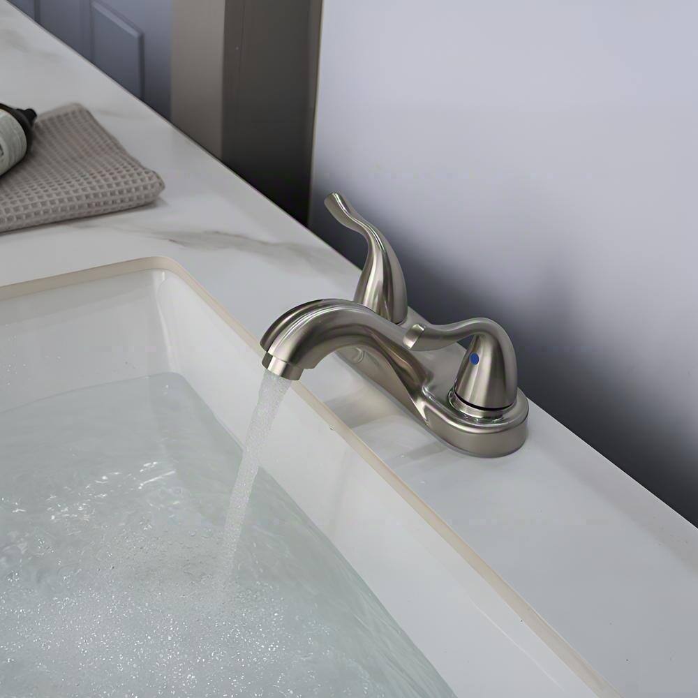 Left. Bothwa Home - Bothwa Home Two-Handle Bathroom Sink Faucet  Lead-Free cUPC Mixer Double Handle Tap Deck Mounted - Brushed Nicke.