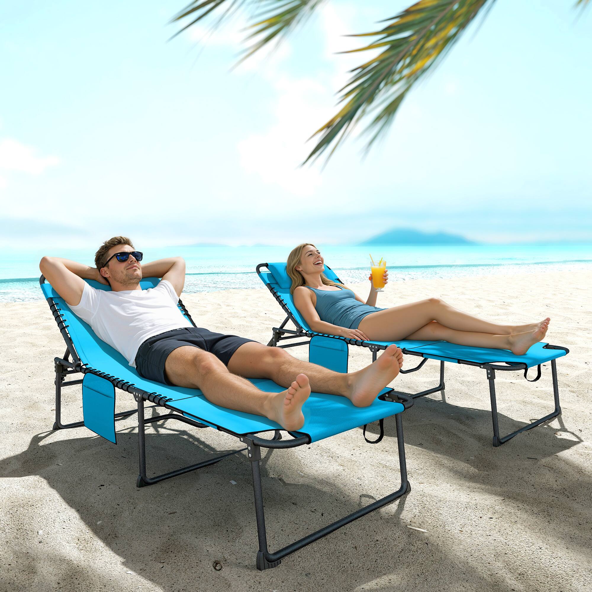 Alt View 7. Outsunny - Piece Folding Chaise Lounge Pool Chairs with 5-level Reclining Back, Reading Hole - Blue.