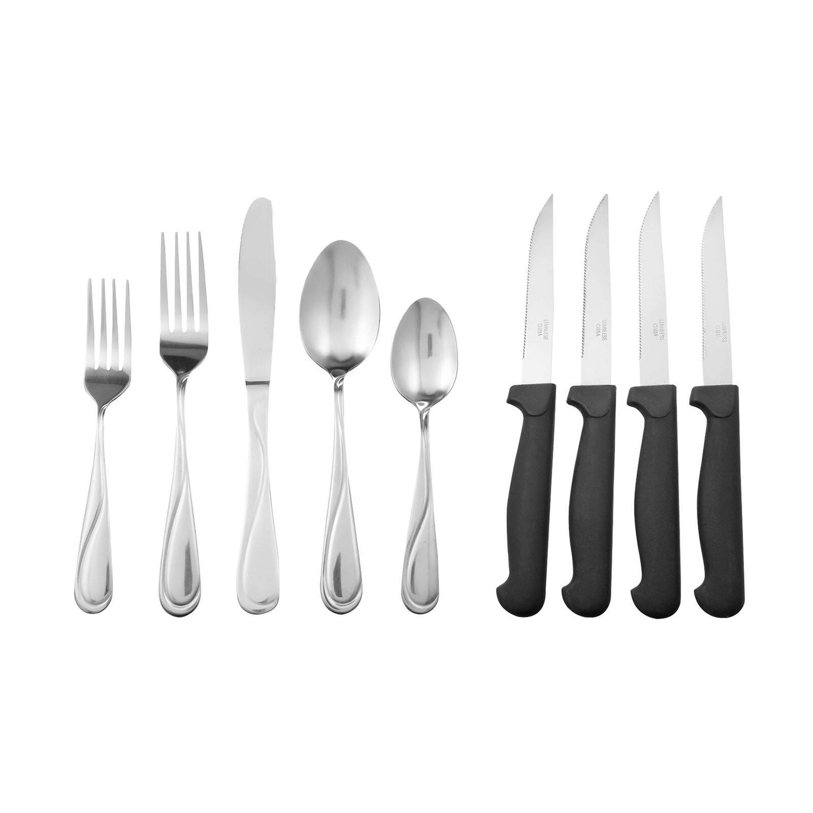 Alt View 5. Gibson - Gibson Home Trillium Plus 24 Piece Stainless Steel Flatware Set with 4 Steak Knives - Silver.