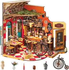 Robotime - Rolife Cheers Bar & Dining DIY Miniature House Kit for Adults, Mini Wooden Dollhouse, Tiny House Diorama Building Kits - Brown