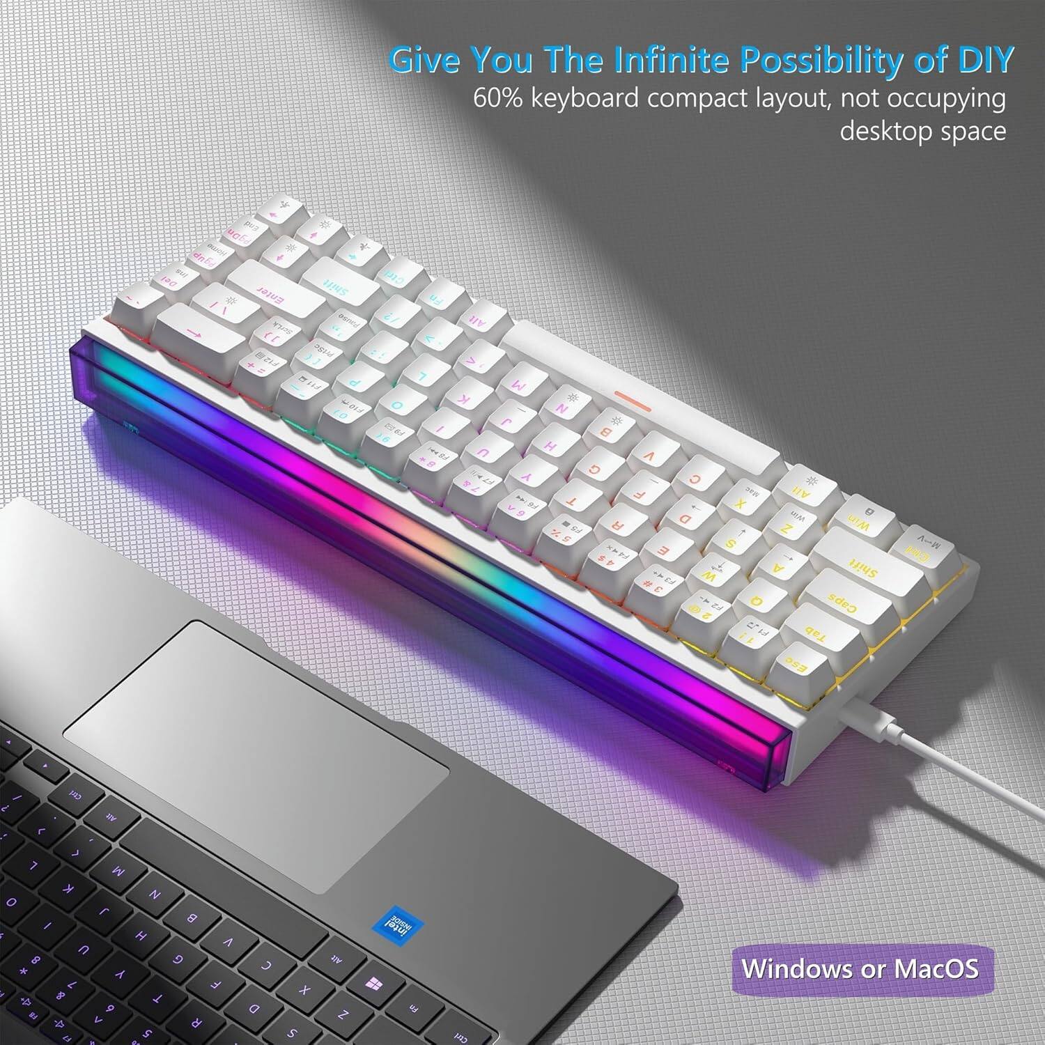 Give You The Infinite Possibility of DIY  
60% keyboard compact layout, not occupying desktop space  

Windows or MacOS