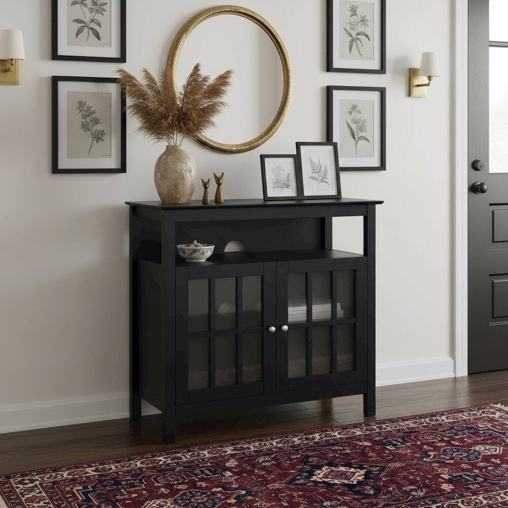 Alt View 1. FurniFact - TV Cabinet for 40-inch TV, 4 Shelving Tiers in Black Wood, Cable Management - Brown.