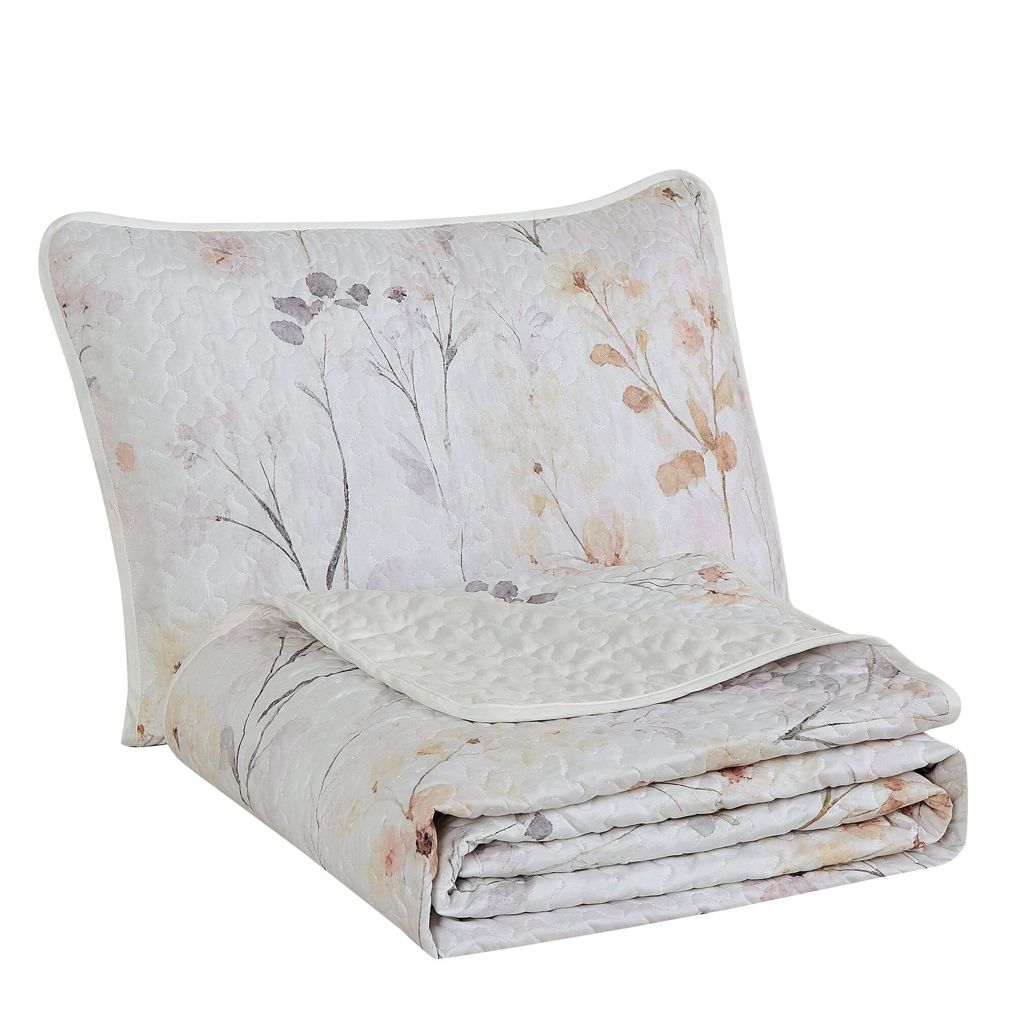 Alt View 1. MarCielo - MarCielo 3 Piece Lightweight Quilt Bedspread Set Reversible Floral Botanical - Watercolor Grass.