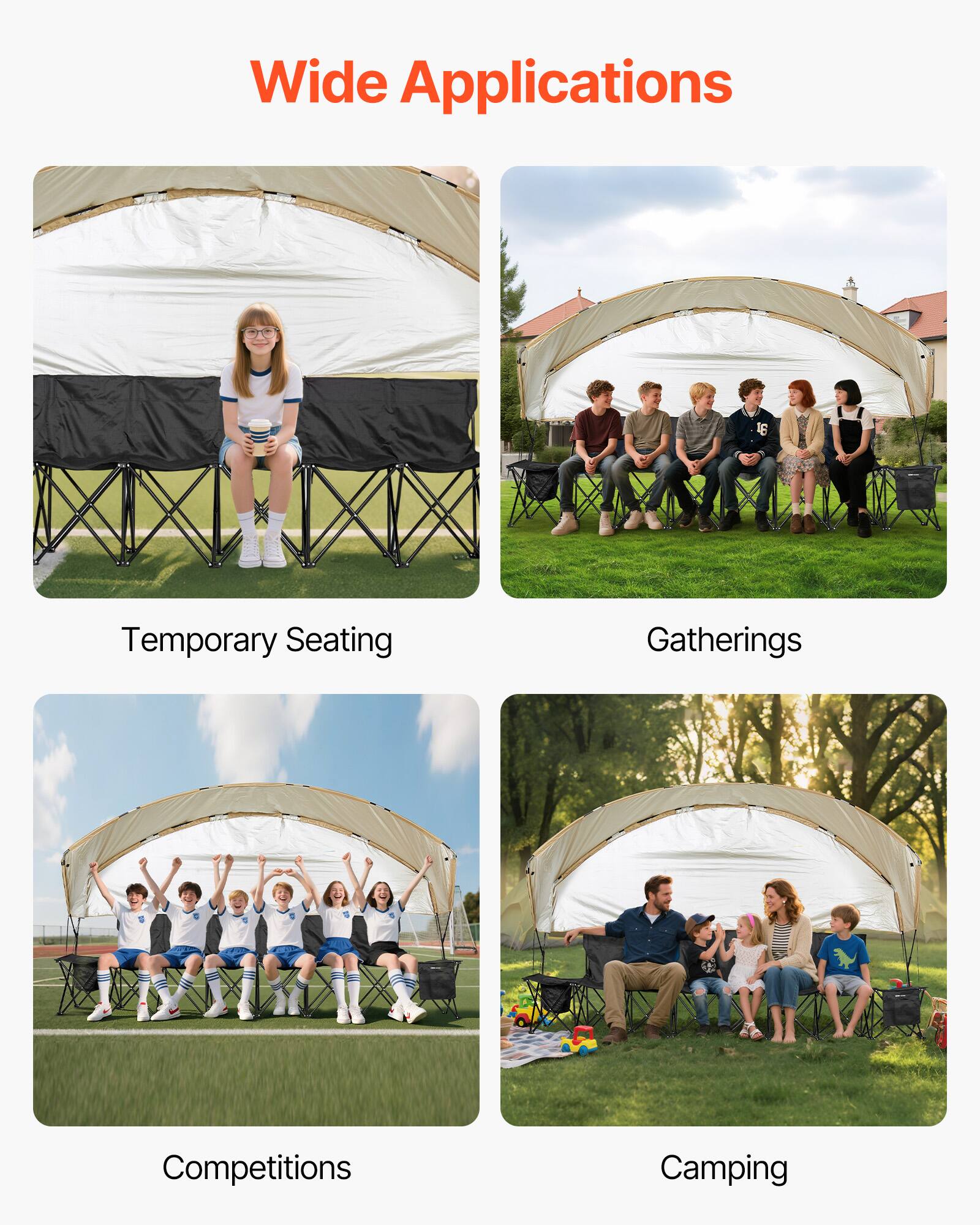 Wide Applications

- Temporary Seating
- Gatherings
- Competitions
- Camping