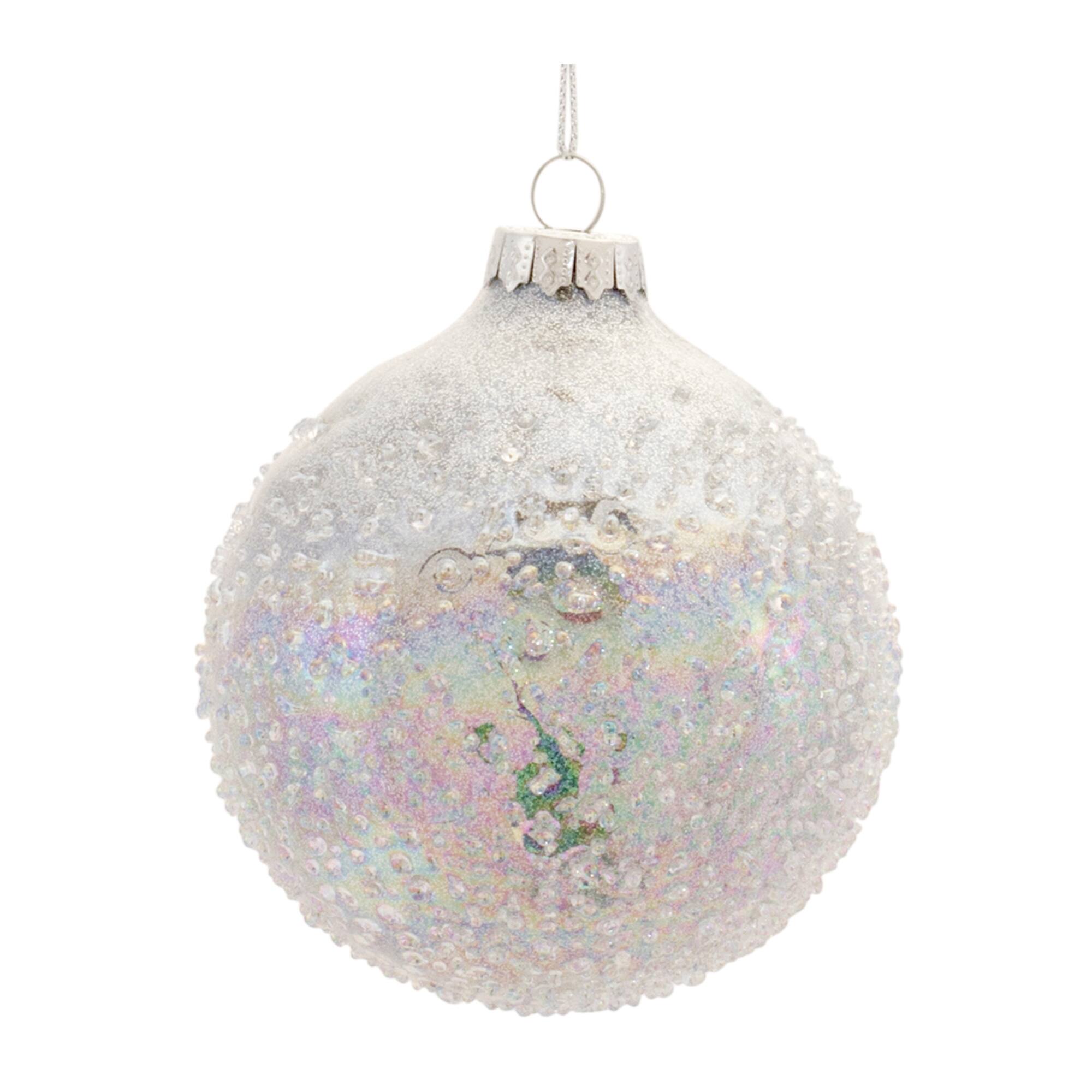 Left. BreeBe - Irredescent Glass Ball Ornament (Set of 12) - Silver, Blue, White.