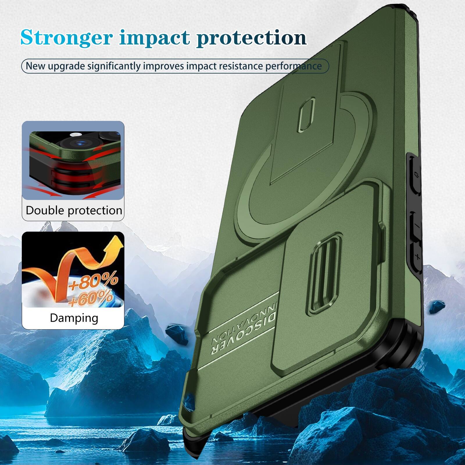 Stronger impact protection  
New upgrade significantly improves impact resistance performance  
Double protection  
+80% +60% Damping