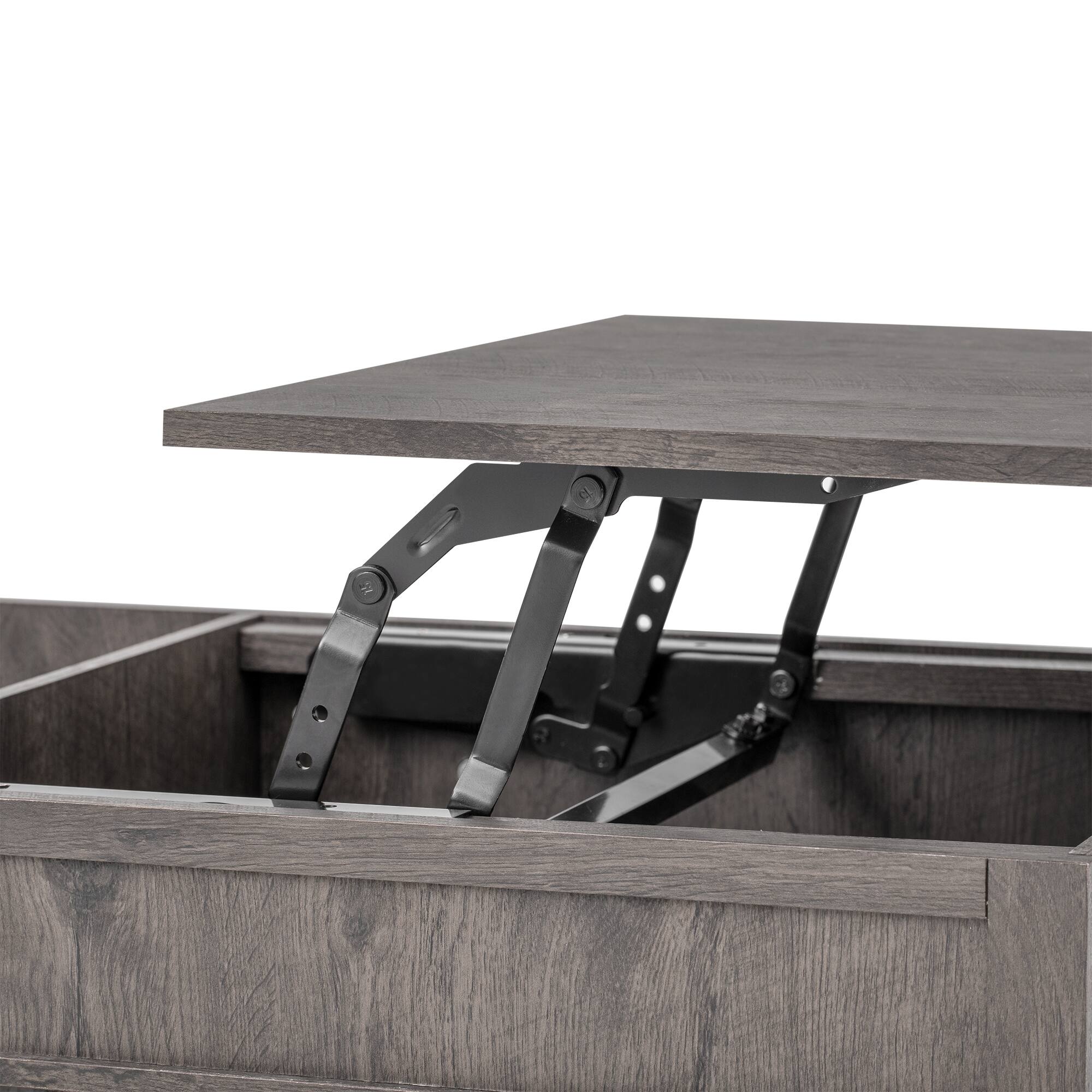 Alt View 5. Forest'nSky - Brown Lift-Top Coffee Table with Hidden Compartment, Open Shelf, and Adjustable Desktop - Brown.