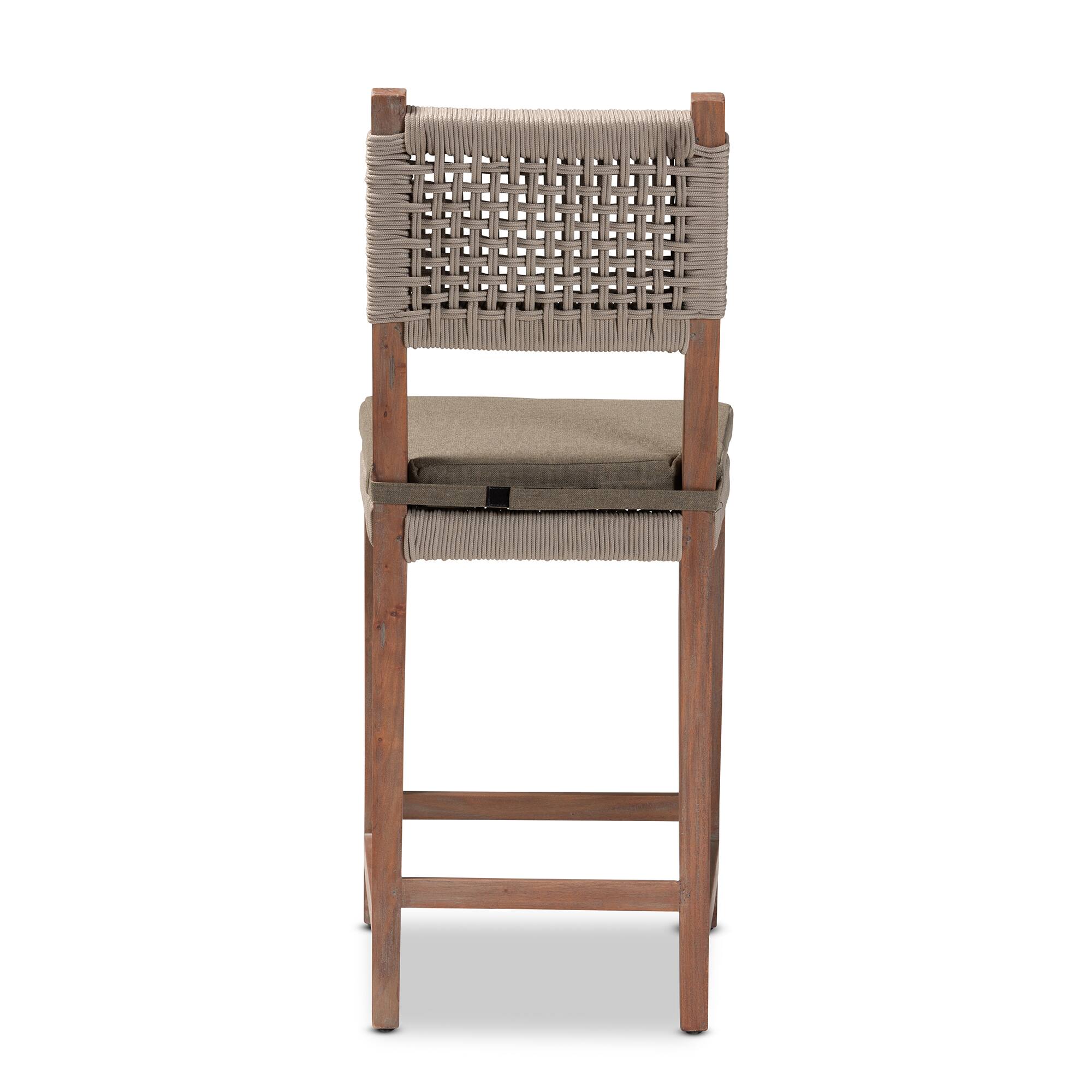 Back. bali & pari - Heyna Mid-Century Transitional Woven Rope Mahogany Counter Stool - Grey/Natural Brown.