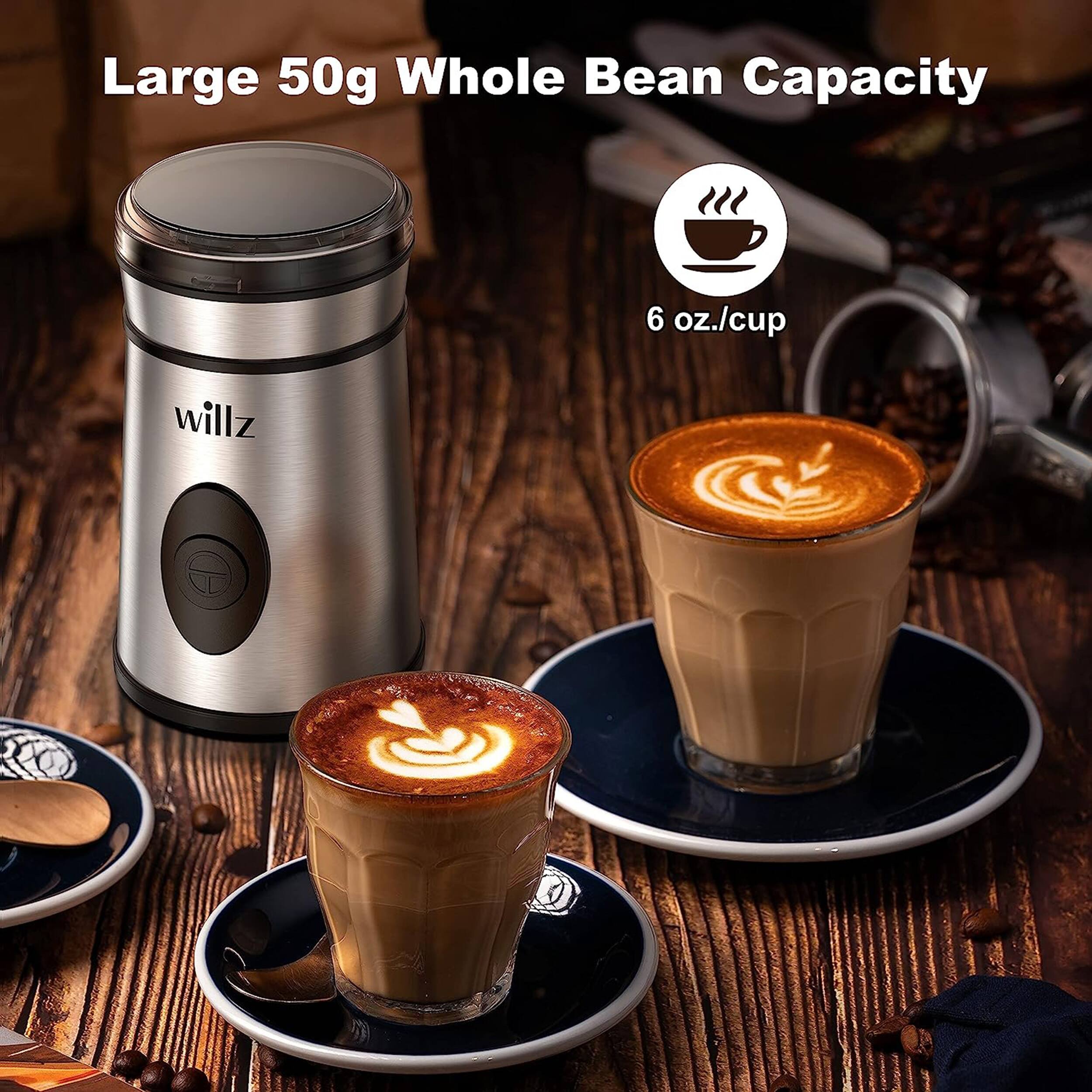 Large 50g Whole Bean Capacity, 6 oz./cup, willz