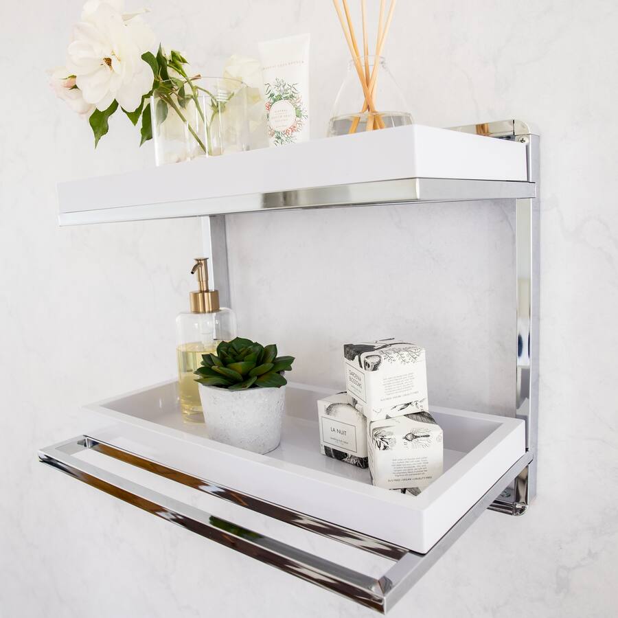 Danya B Wall Mount 2 Tier Chrome Shelving Unit with Towel Rack and ...