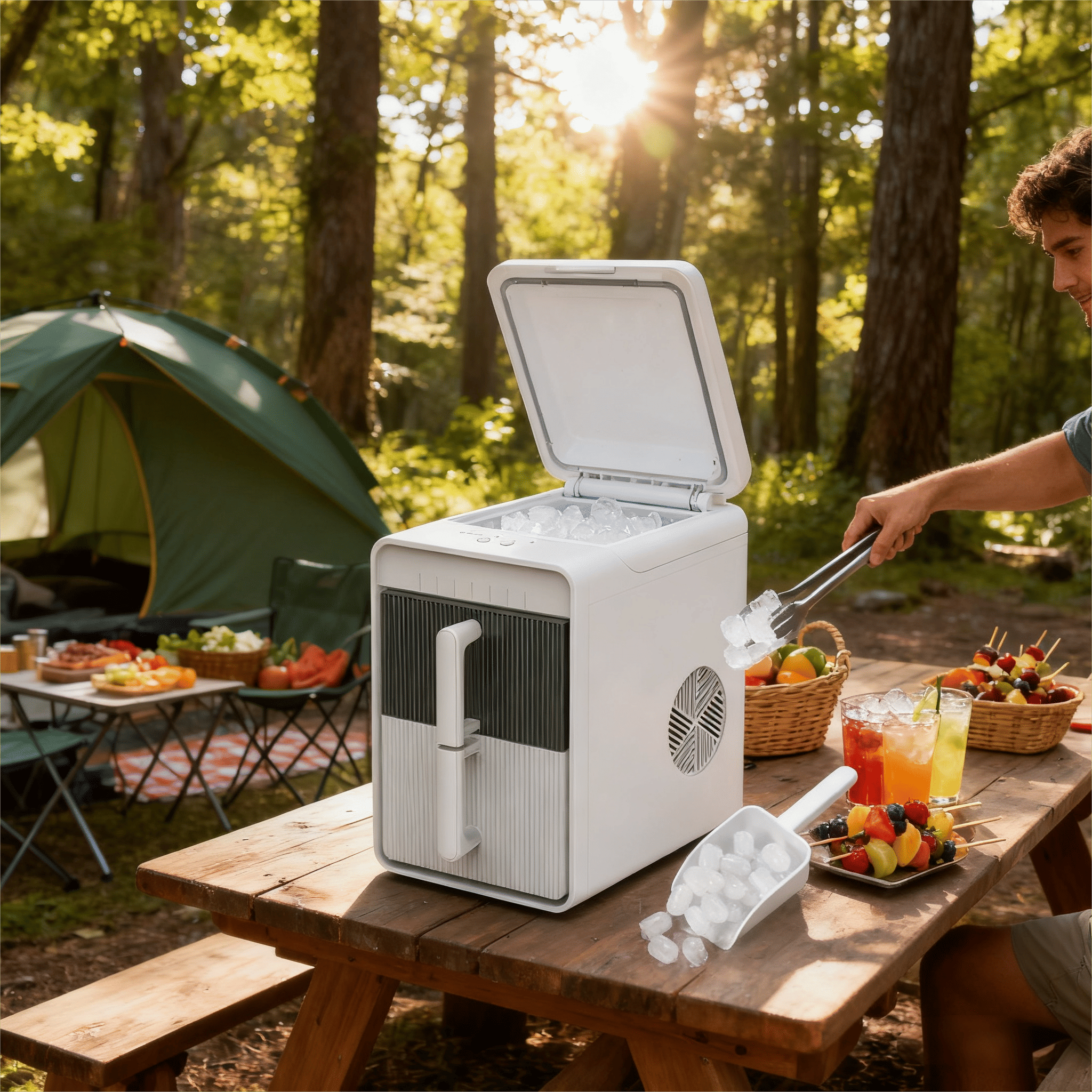 Alt View 1. Mirfee - Blue Storage Ice Maker, 12kg/day Capacity, BPA-Free PVC, Portable Design for Camping & Travel - White.