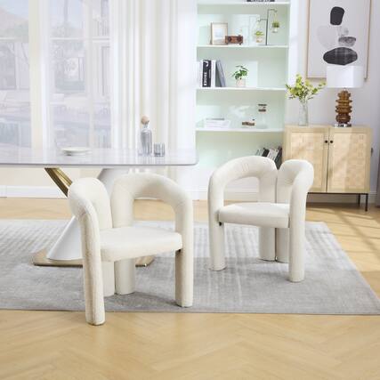 Front. Trinkets Crazed - Modern Barrel Dining Chairs Set of 2, Teddy Velvet Fabric Upholstered Kitchen Accent Chairs with Arms/Open Back - Beige.