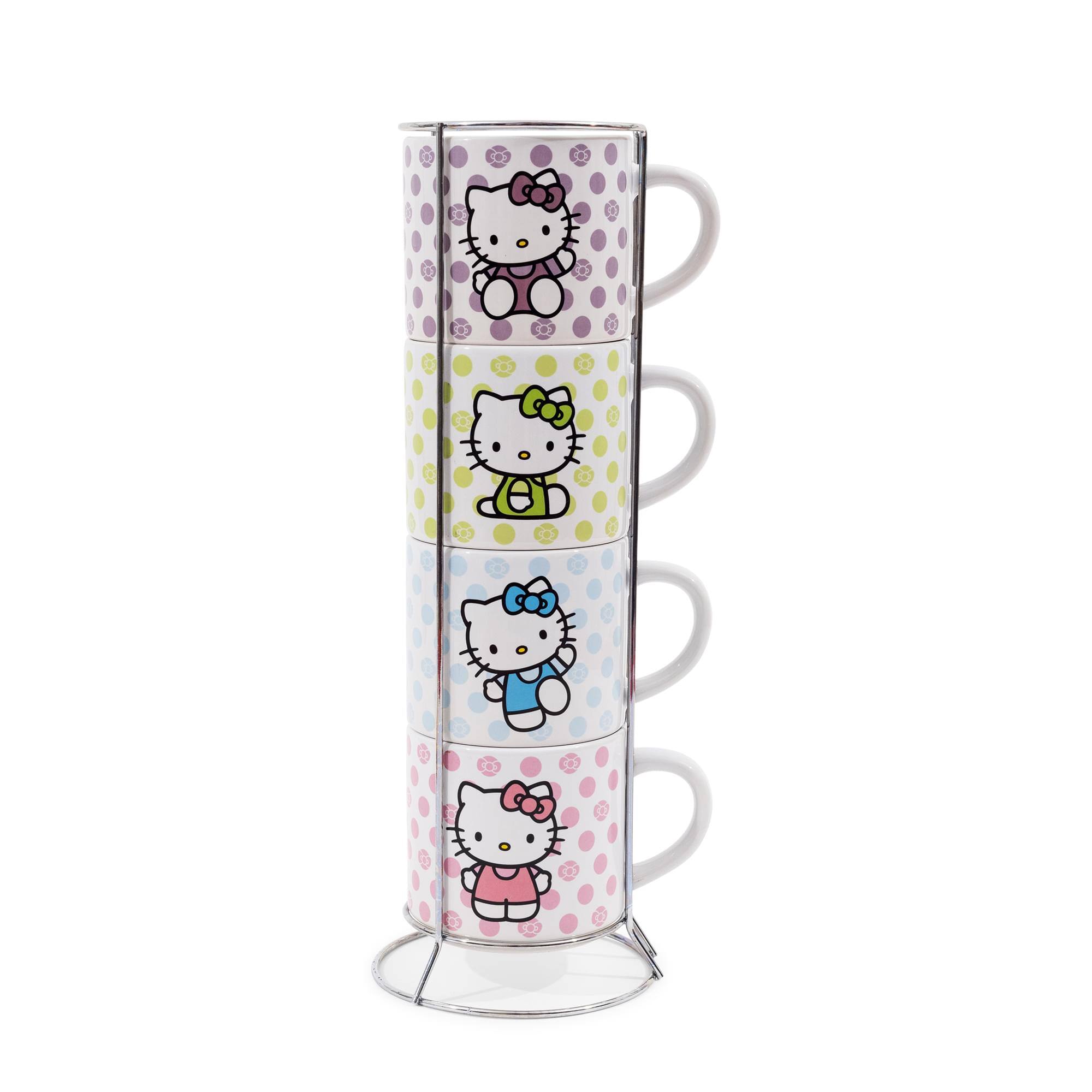 Silver Buffalo - Sanrio Hello Kitty 4-Piece Stacking Mug Set With Wire Rack | Each Hold 10 Ounces - Multicolored