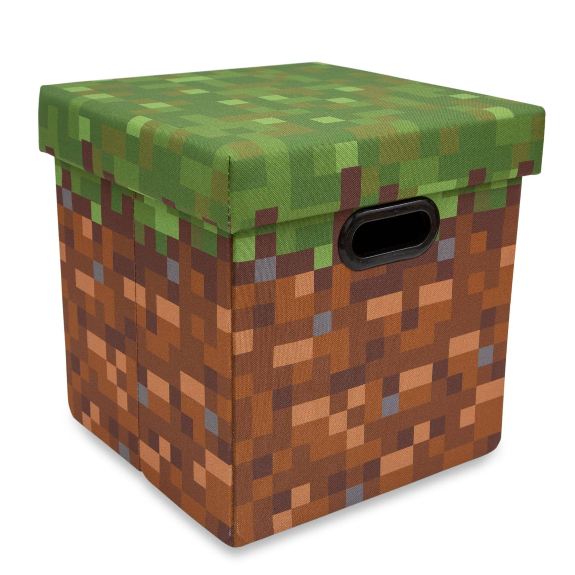 Ukonic - Minecraft Grassy Block Fabric Storage Bin Cube Organizer with Lid | 13 Inches - Brown