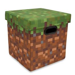 Ukonic - Minecraft Grassy Block Fabric Storage Bin Cube Organizer with Lid | 13 Inches - Brown
