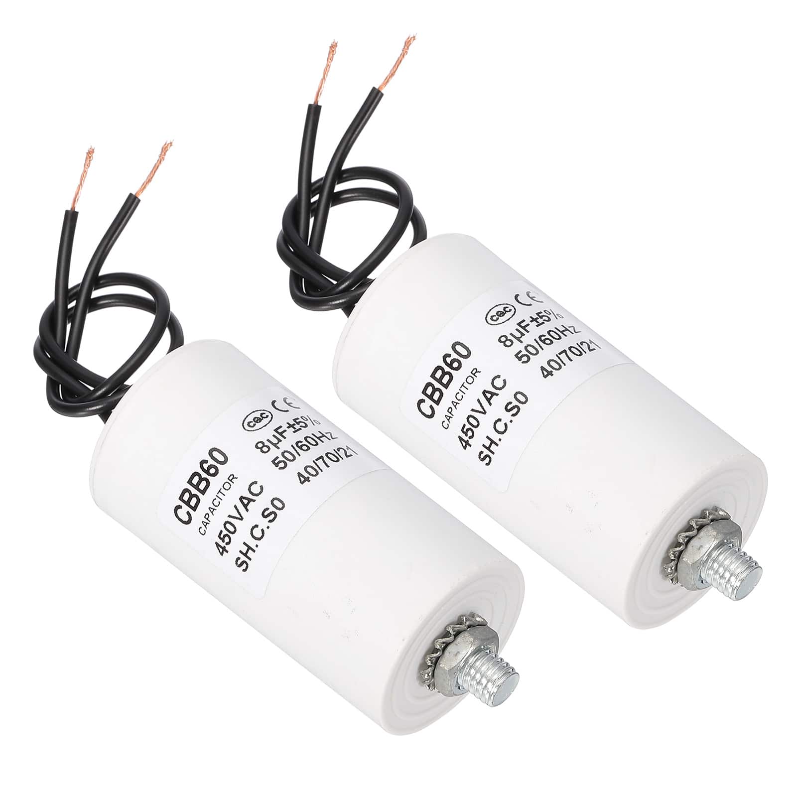 Unique Bargains - 2pcs 8uF CBB60 Running Capacitor, AC 450V 2 Wires 50/60Hz Cylinder with M8 Screw for Washing Machine, Water Pump - White price history on PriceWatchPro