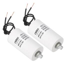 Unique Bargains - 2pcs 8uF CBB60 Running Capacitor, AC 450V 2 Wires 50/60Hz Cylinder with M8 Screw for Washing Machine, Water Pump - White