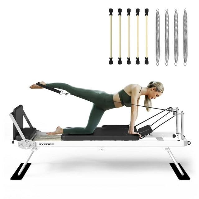 Syedee - Foldable Pilates Equipment for Home Workouts,Balanced Body Pilates Reformer Machine for Home and Gym - White