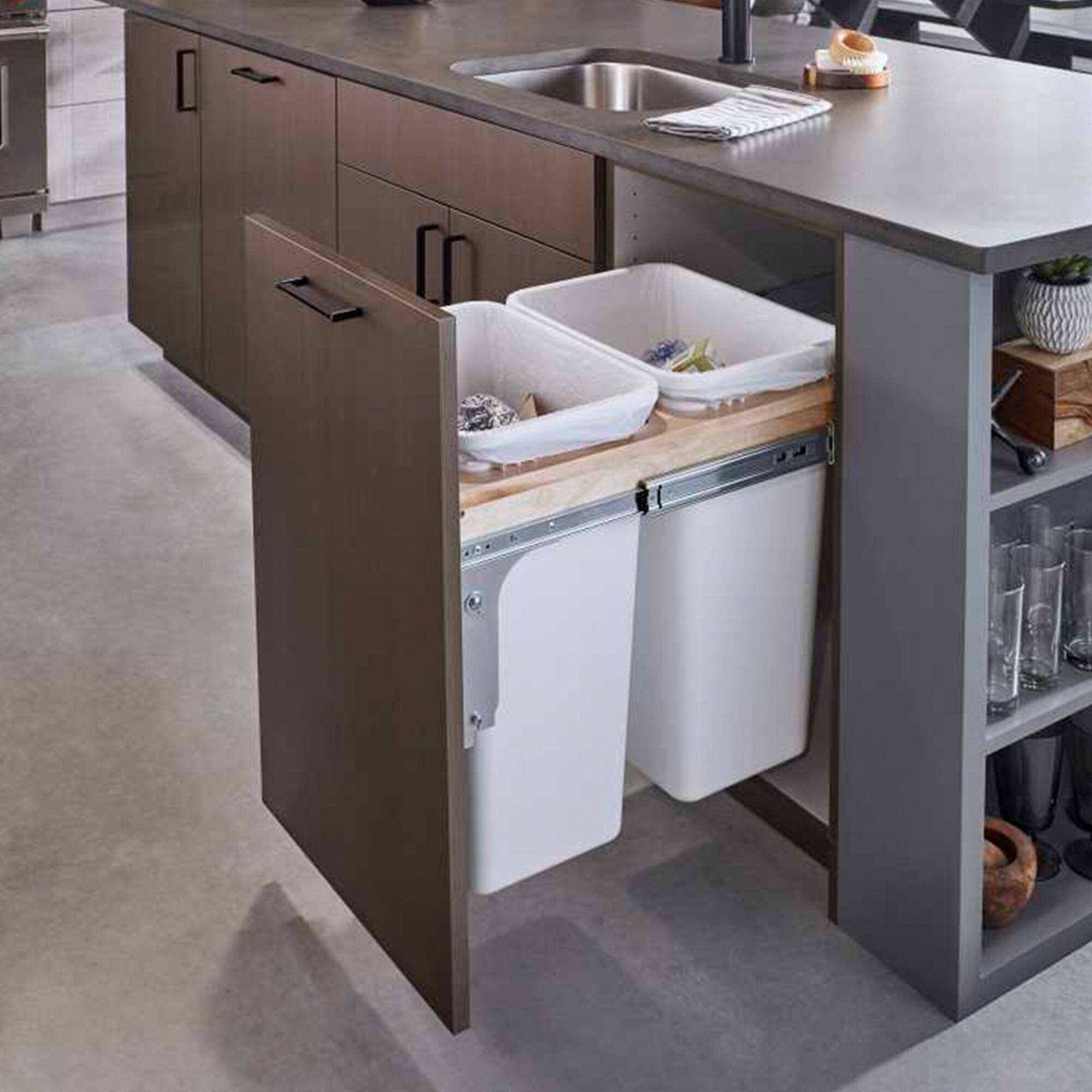 Alt View 1. Rev-A-Shelf - Rev-A-Shelf Double Pullout Top Mount Trash Can, 35 qt., 4WCTM-18DM2-419-FL - Light Brown.