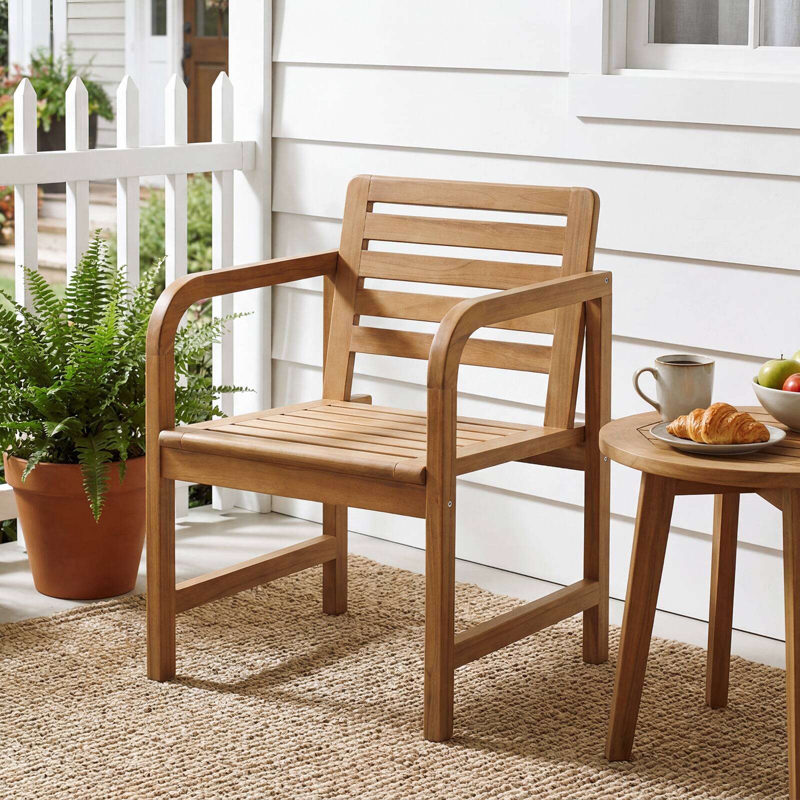 Alt View 2. Costway - Costway Natural Wood Patio Armchair with Slanted Back & Slatted Seat, Reinforced Crossbar - Natural.
