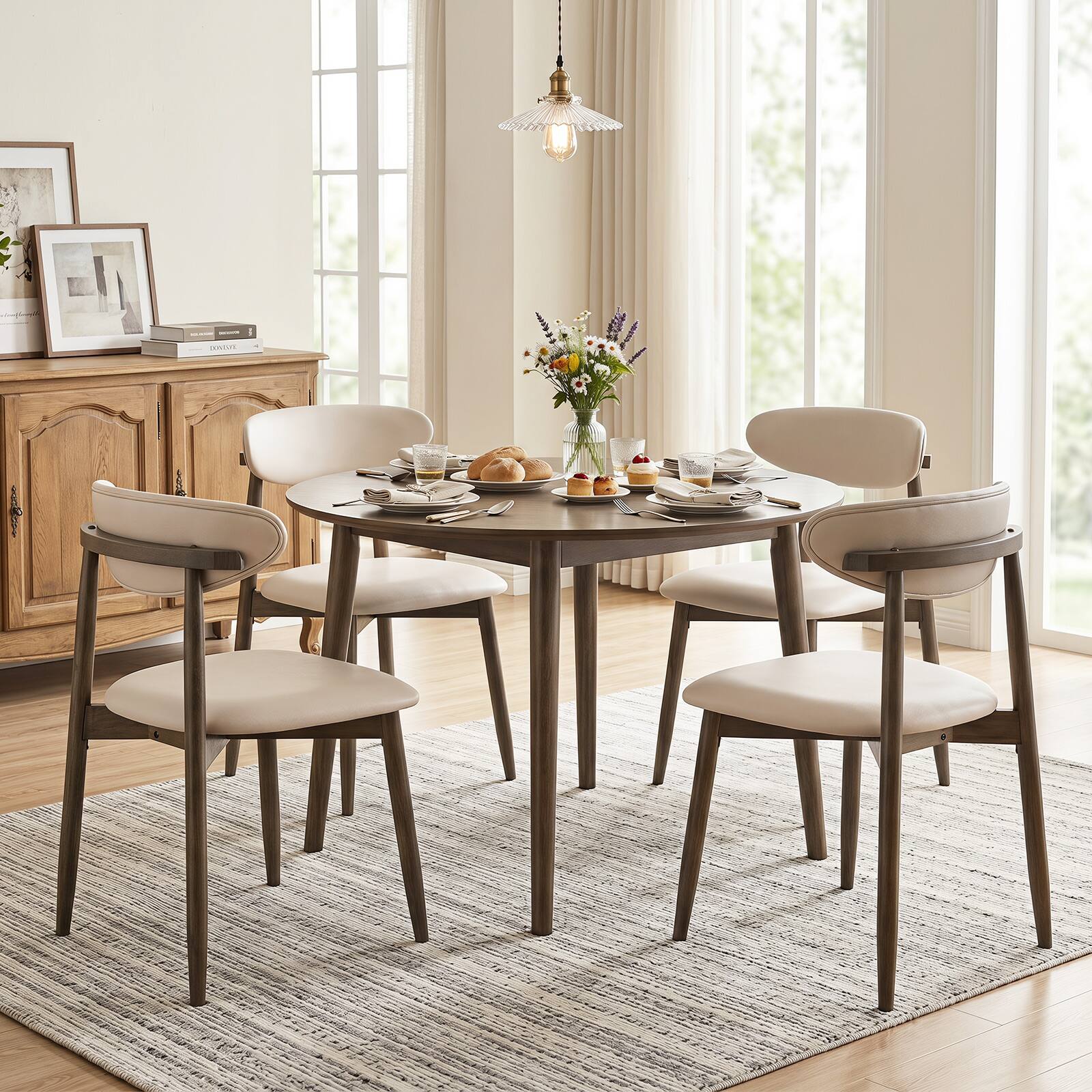 Alt View 1. Gymax - Gymax Wooden Dining Chairs Set of 4 Upholstered Kitchen Chairs w/ Curved Backrest Beige - Beige.