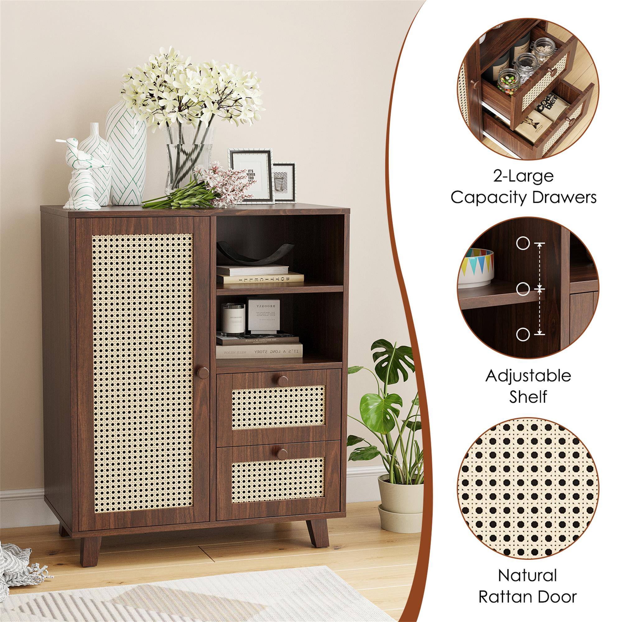 2-Large Capacity Drawers  
Adjustable Shelf  
Natural Rattan Door