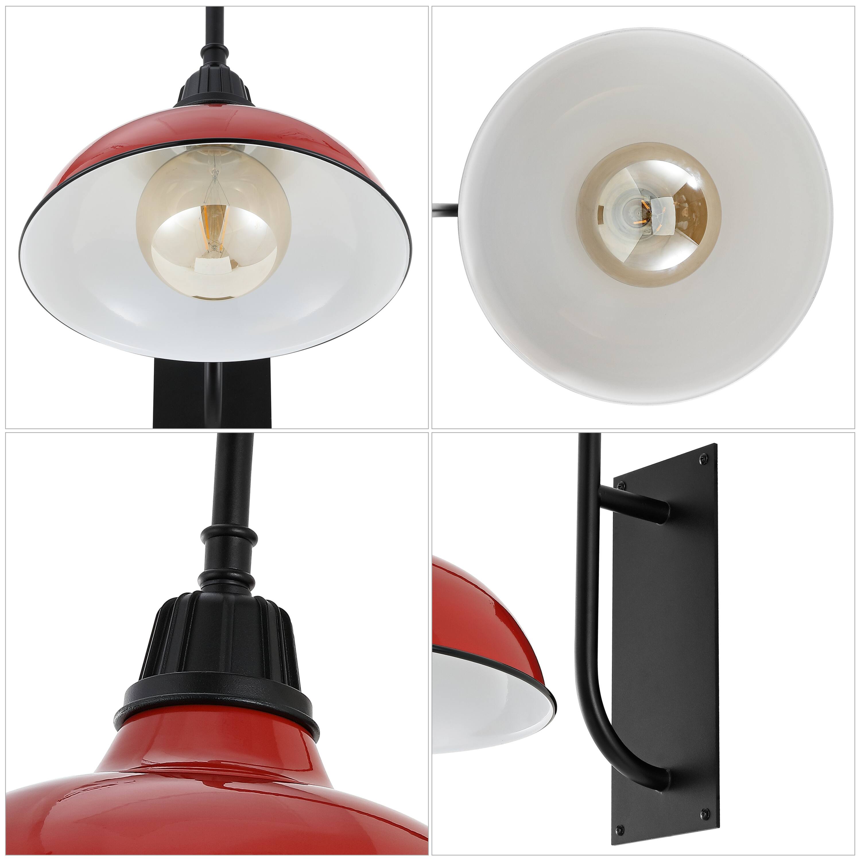 Alt View 4. Jonathan Y - Stanley 12.25" 1-Light Farmhouse Industrial Indoor/Outdoor Iron LED Gooseneck Arm Outdoor Sconce, Red - Red/Black.