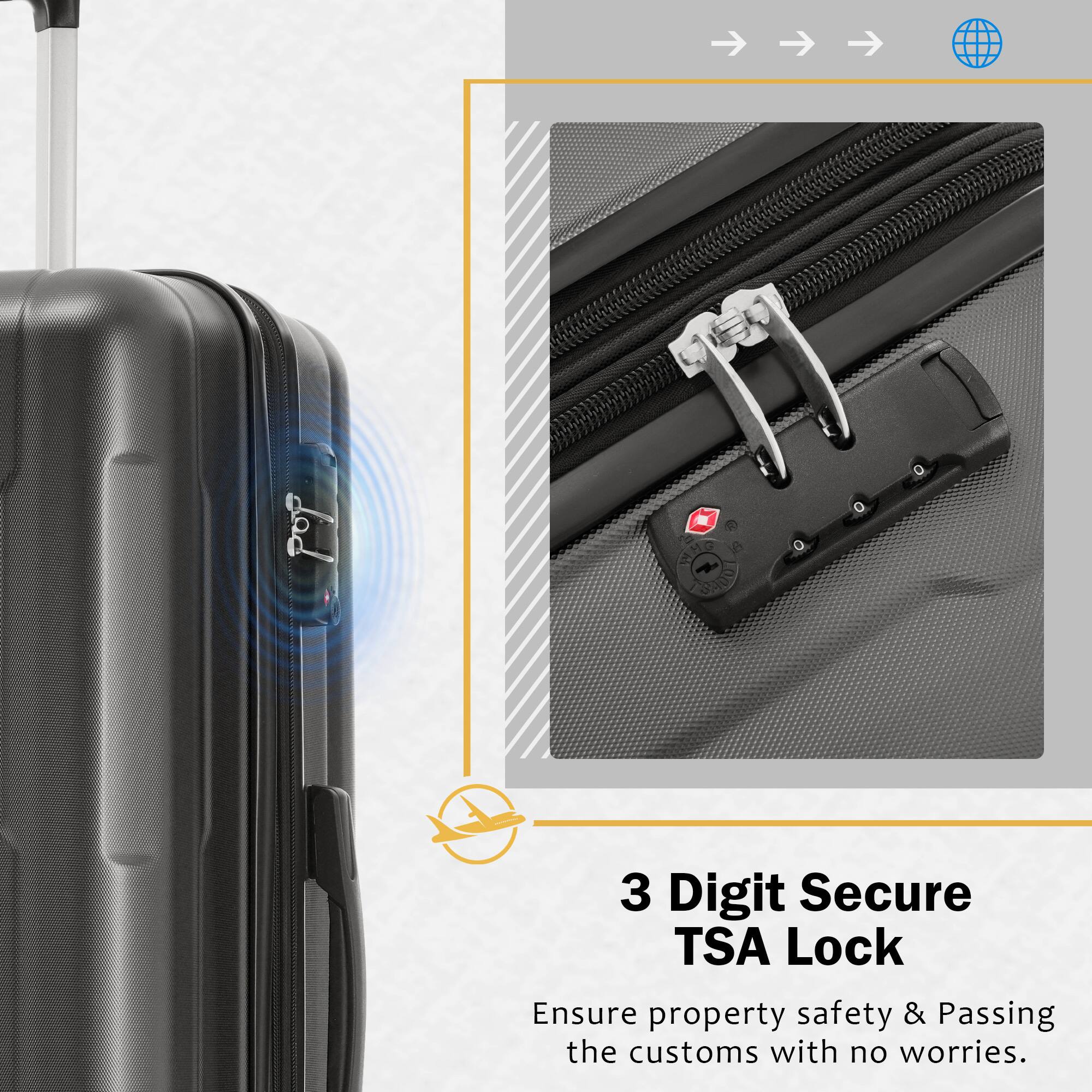3 Digit Secure TSA Lock  
Ensure property safety & Passing the customs with no worries.