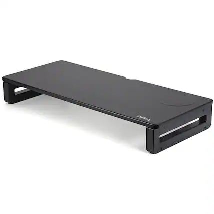 Front. StarTech.com - Monitor Riser Stand with Wireless Charging Pad, 15W Qi Charger for Phone, Height Adjustable - Black.