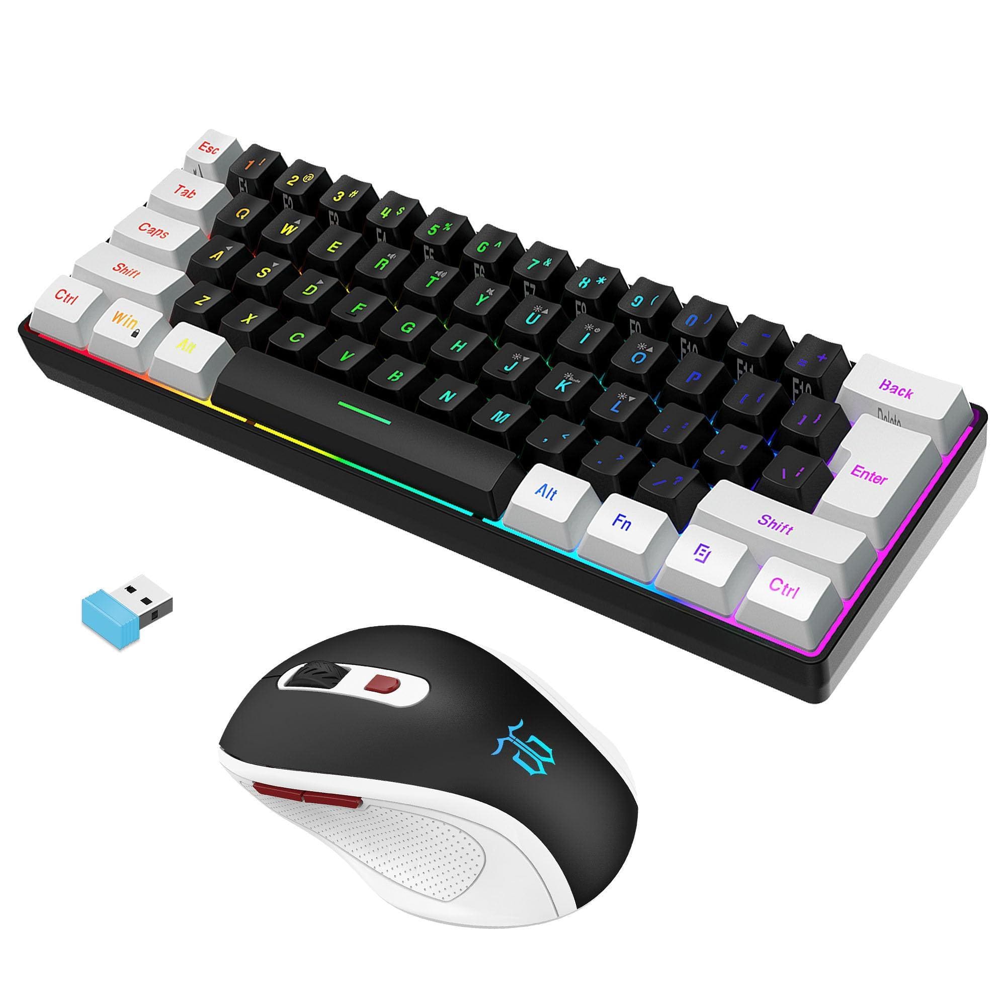 Earthley Blooms - Wireless Gaming And Mouse Combo Include Mini 60% Merchanical Feel Vertical Mouse - Wireless - White Black Combo