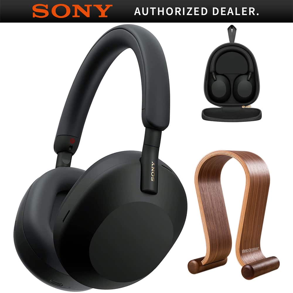 Sony - WH-1000XM5 Wireless Noise Canceling Headphones, Black + Wood Headphone Stand