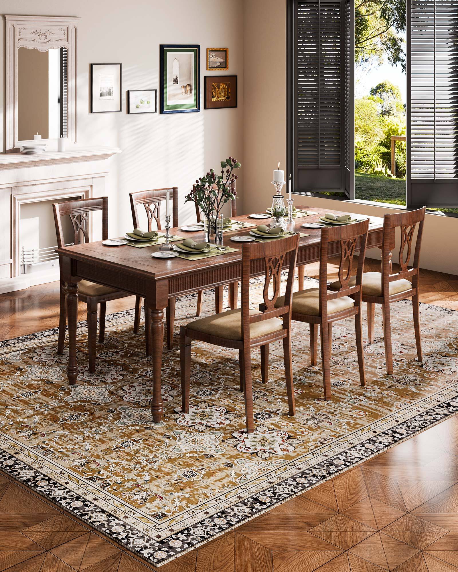 Alt View 1. VEVOR - Area Rug, 9 x 12 ft Large Washable Rug, Non-Slip and Tear-Resistant Soft Carpet, Pet & Child Friendly Vintage Area Rugs - Brown Green.