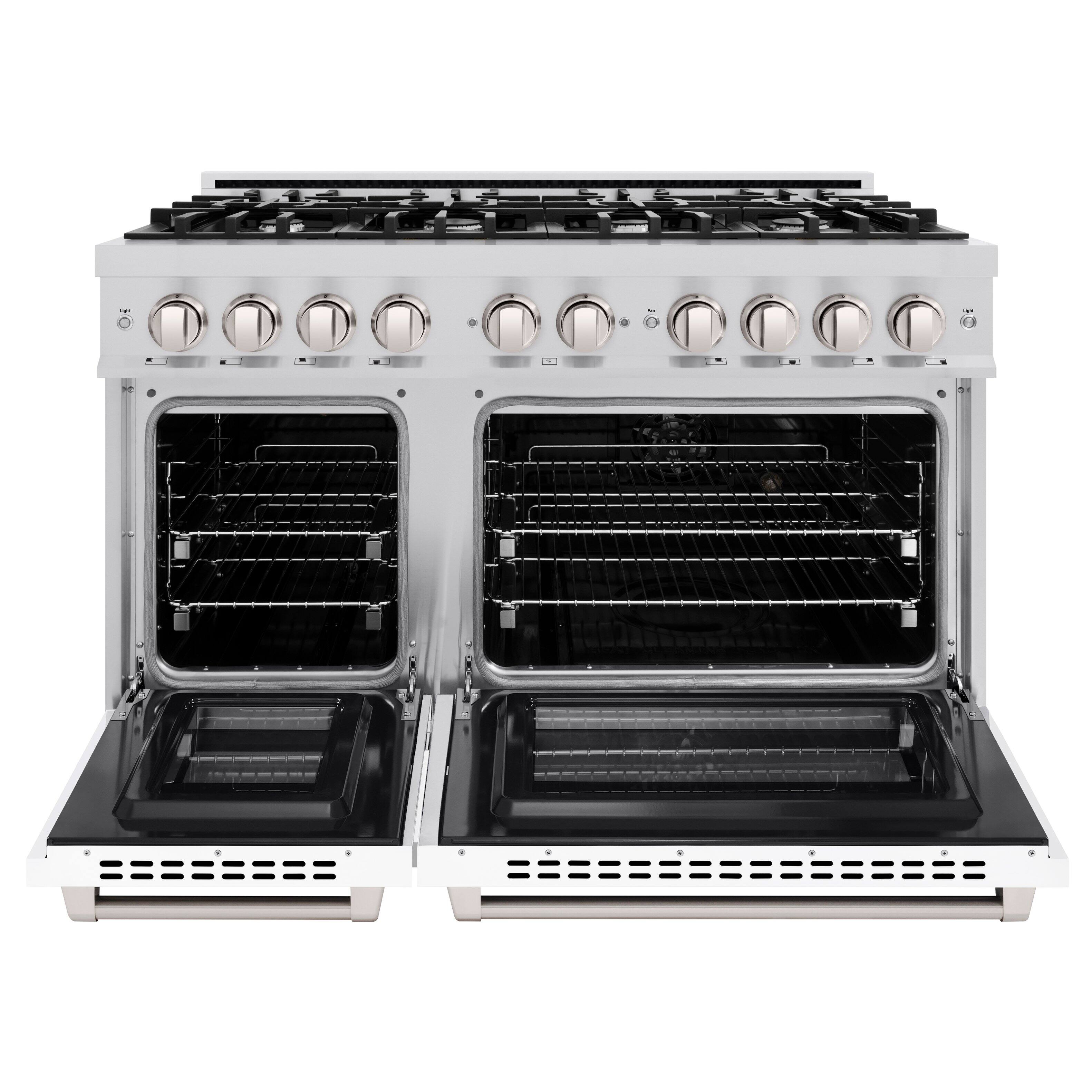 Left. ZLINE - ZLINE 48" Select Double Oven Dual Fuel Range w/ 8 Burner Cooktop & White Matte Doors (HDR-WM-48).