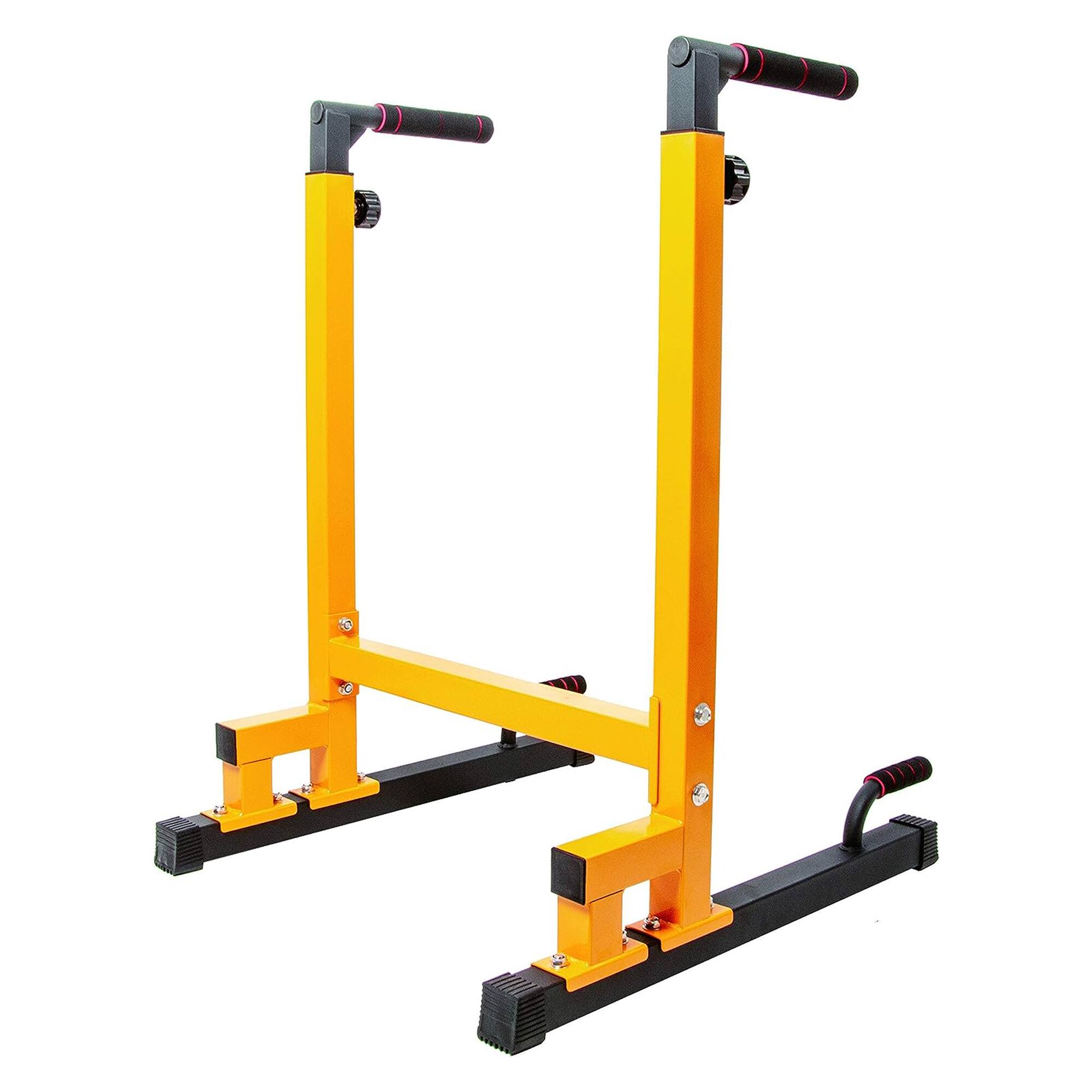 Front. BalanceFrom Fitness - BalanceFrom Multi-Function Home Gym Exercise Dip Stand, 500lb Capacity, Yellow - Yellow.
