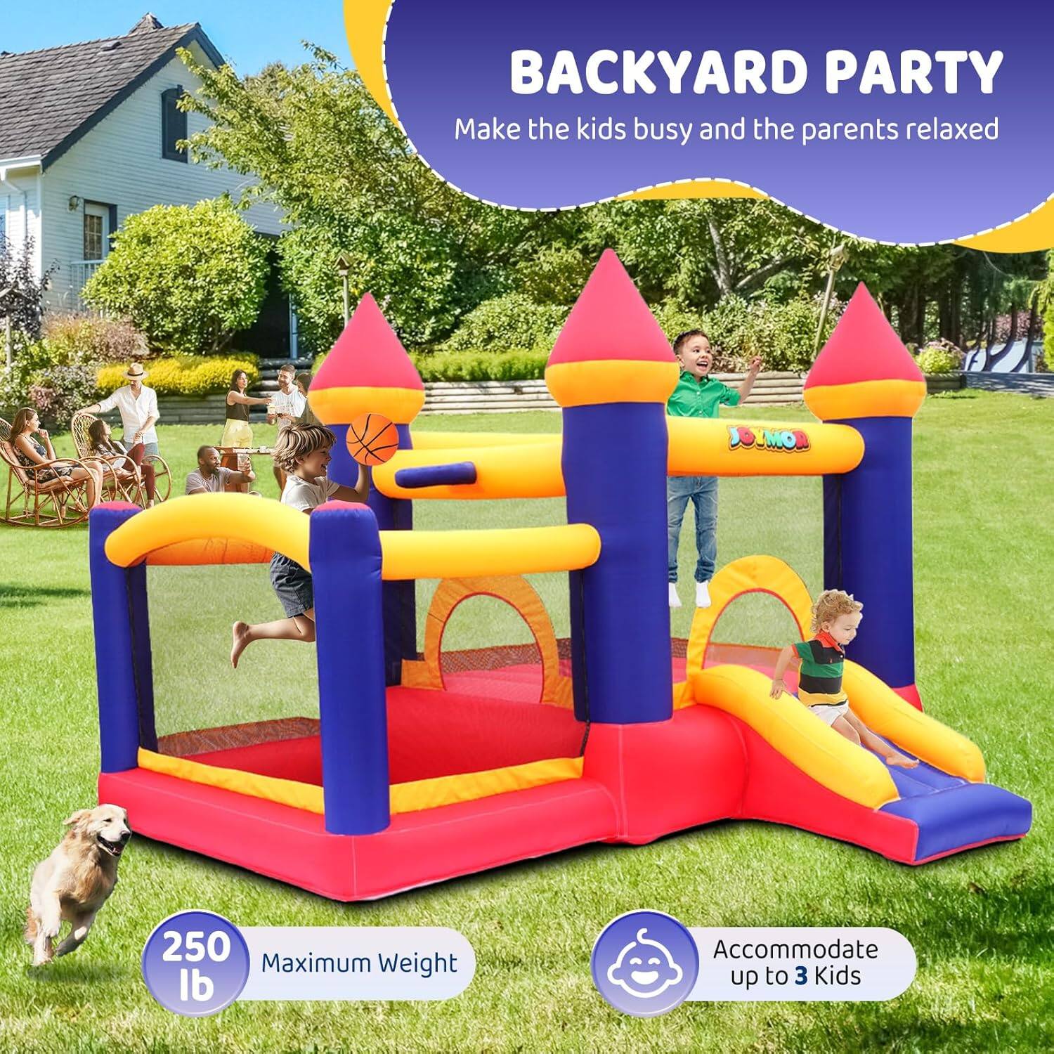 BACKYARD PARTY  
Make the kids busy and the parents relaxed  

JO_MOR  
250 Maximum Weight lb  
Accommodate up to 3 Kids