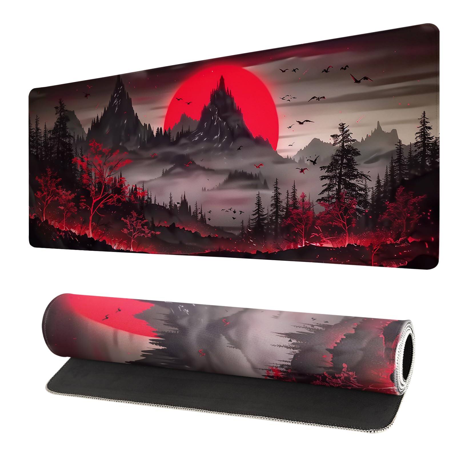 Front. Frangdom - Abstract Dripping Gaming Mouse Pad Large Non-slip Desk Mat 31.5 x 11.8 inch - Darkness Red Moon2.