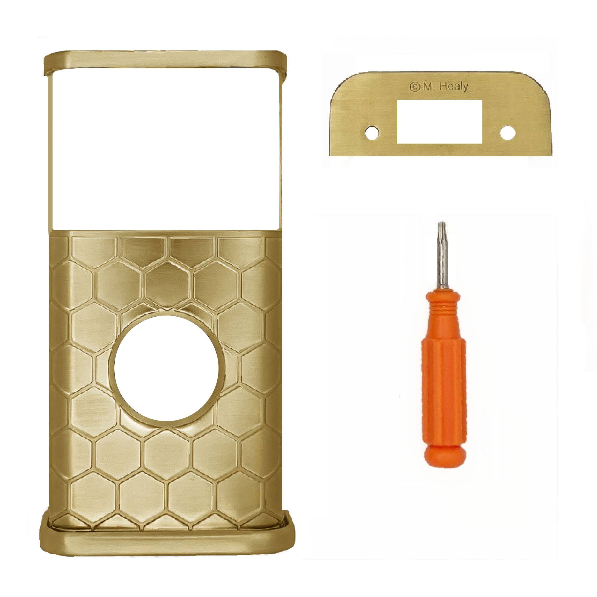 Back. Michael Healy - Honeycomb Video Doorbell Cover (Ring 2nd Gen) - Satin Brass.